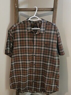 prAna Men’s Brown Plaid Short-Sleeve Button-Up Shirt